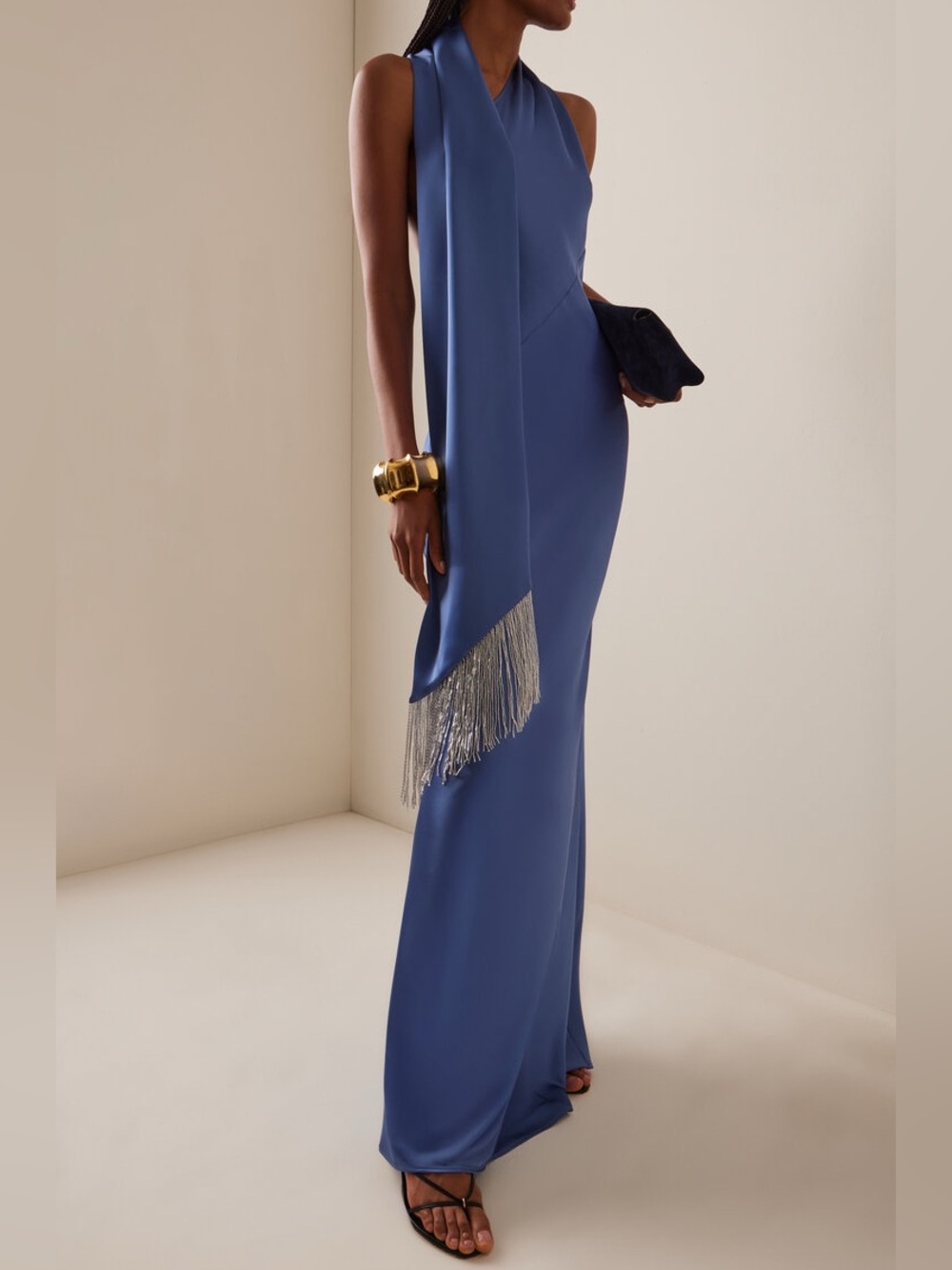 Ila the Brand Brice One-Shoulder Satin Maxi Dress, Blue Size 38